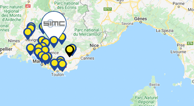 Carte des implantations de la SIMC